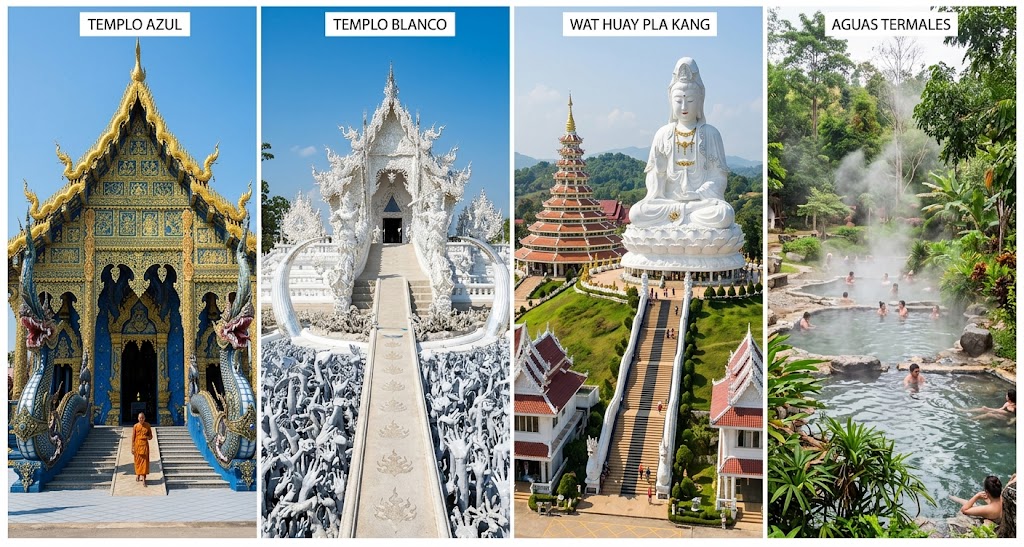 Dia 5: Chiang Rai – Templo Azul – Templo Blanco – Wat Huay Pla Kang – Aguas termales – Chiang Mai